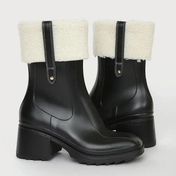 Lulus Chayy Black Faux Fur Mid Calf Boot Heeled Rubber Cushioned Insole 39 8.5 - Picture 1 of 11